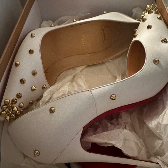 Christian Louboutin Shoes - Christian Louboutin White leather gold spikes Degraspike 120 KID